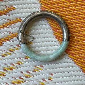 Antique Chinese jade bangle sterling repousse